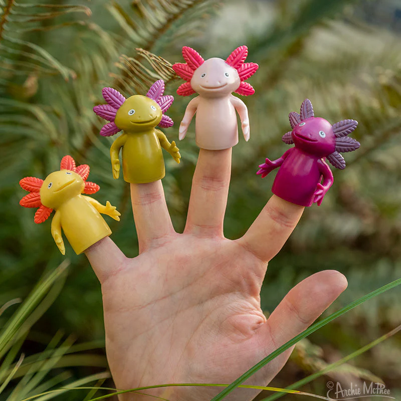 Finger Axolotls - Set of 4 Axolotl Finger Puppets - Image 2